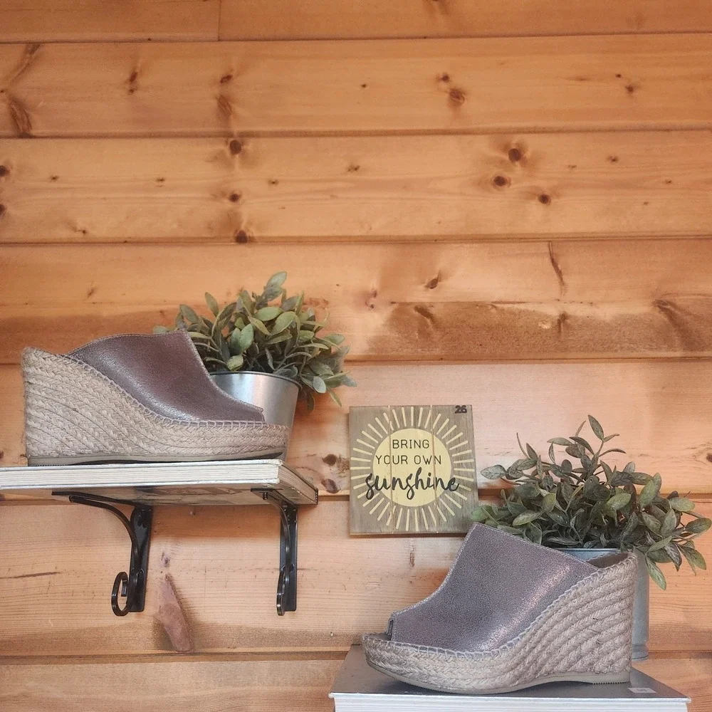 Andre Assous Espadrilles Slide On Mule Sandals Platform Wedge Jute Leather‎ Sz 7